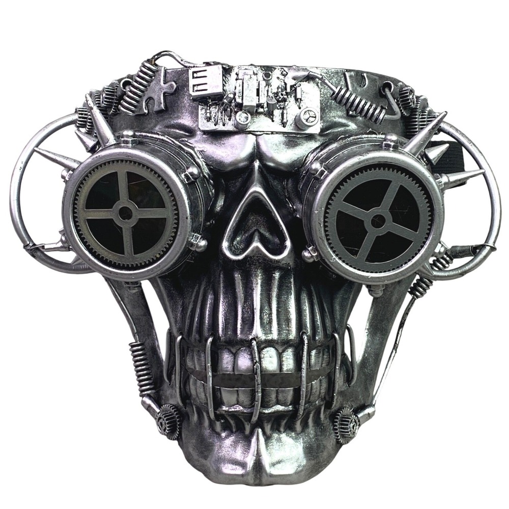 KBW Steampunk Skull Mask Goggles Spikes Silver Halloween Costume Prop Cosplay